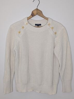 J Crew Women's Cream Cotton Sweater with Anchor Buttons Size M